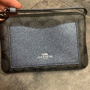 Coach Gray silver/blue Small Wristlet 6” w/card pocket